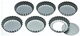 KitchenCraft 6er Set Backformen für Törtchen, Aluminium, geriffelter Rand, herausnehmbarer Boden, 10 cm, Silber