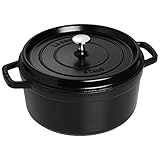 STAUB Gusseisen Bräter/Cocotte, rund 24cm, 3,8L, Aromaregen Funktion, Für alle Herdarten geeignet, Schwarz