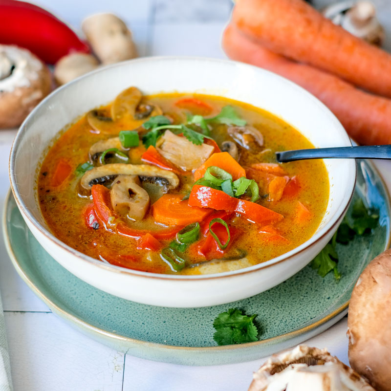 Rezept: Vegetarische Thai Kokos Suppe - einfache Gemüsesuppe mit Kokosmilch und Sojasauce | waseigenes.com